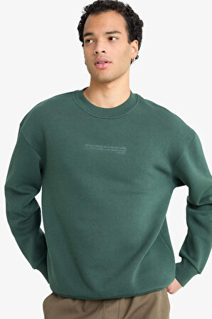 Boxy Fit Bisiklet Yaka İçi Yumuşak Tüylü Baskılı Sweatshirt