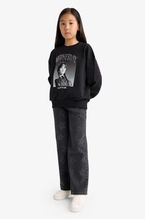 Kız Çocuk Wednesday Oversize Geniş Kalıp Bisiklet Yaka Sweatshirt