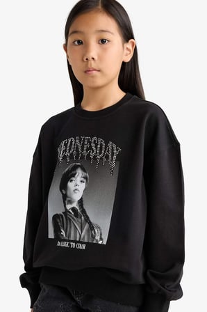 Kız Çocuk Wednesday Oversize Geniş Kalıp Bisiklet Yaka Sweatshirt