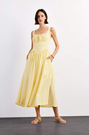 Kare Yaka Askılı Maxi Elbise