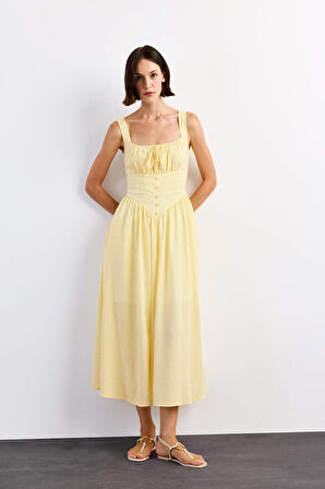 Kare Yaka Askılı Maxi Elbise