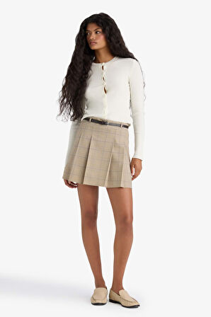 A Kesim Kareli Normal Bel Mini Etek