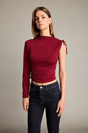 Tek Omuzlu Büzgülü Bluz