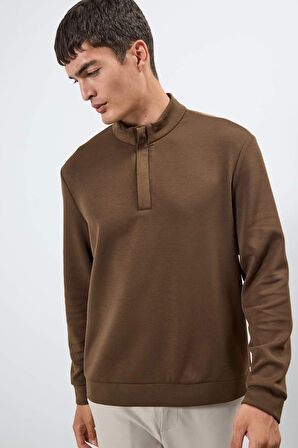 Regular Fit Dik Yaka Yarım Fermuarlı Sweatshirt
