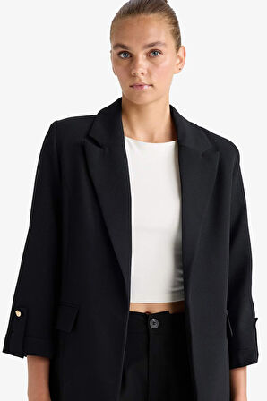 Loose Fit Ceket Yaka Basic Blazer Ceket