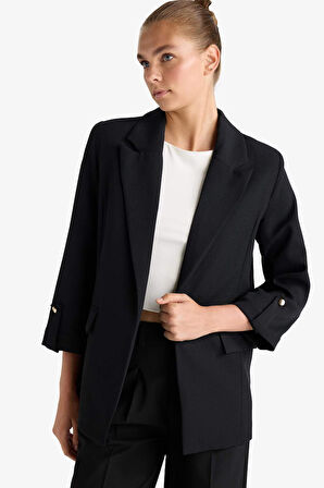 Loose Fit Ceket Yaka Basic Blazer Ceket