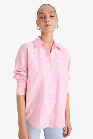 Oversize Geniş Kalıp Çizgili Oxford Uzun Kollu Gömlek