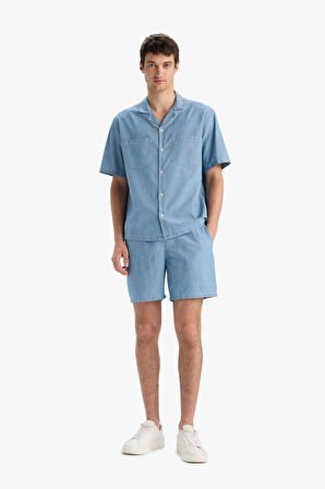 DeFacto Yazlık %100 Pamuk Beli Lastikli Relax Fit Rahat Jean Bermuda Şort F5594AX25SMNM28