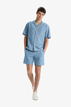 DeFacto Yazlık %100 Pamuk Beli Lastikli Relax Fit Rahat Jean Bermuda Şort F5594AX25SMNM28