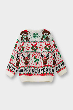 Kız Bebek Yılbaşı Temalı Bisiklet Yaka Triko Kazak