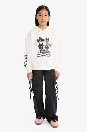 DeFacto Disney Mickey & Minnie Oversize Geniş Kalıp Kapüşonlu Sweatshirt Kız Çocuk F3433A825AUER105