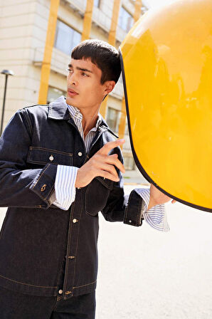 Relax Fit Düğmeli Jean Ceket