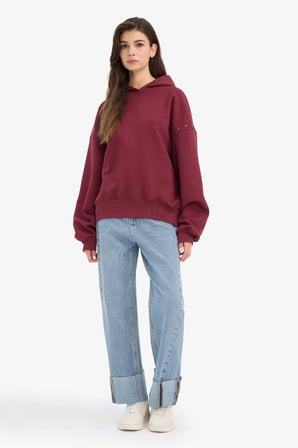 DeFacto Oversıze Kapüşonlu Kalın Kumaş Sweatshirt G7375AX25CWBR2