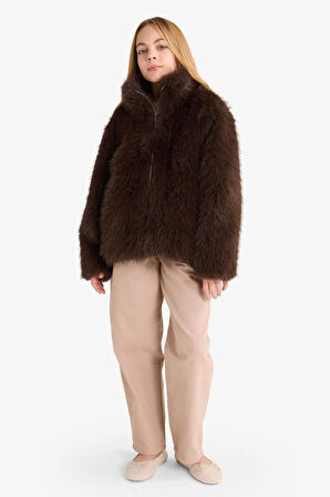 Kız Çocuk Baggy Fit Leopar Fular Detaylı Gabardin Pantolon