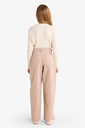 Kız Çocuk Baggy Fit Leopar Fular Detaylı Gabardin Pantolon