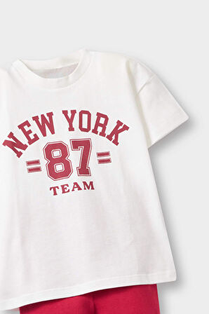 Kız Bebek 2'li Takım Baskılı Kısa Kollu Tişört Eşofman Altı