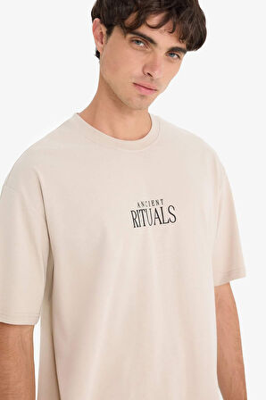 DeFacto %100 Pamuk Boxy Fit Bisiklet Yaka Sırt Baskılı Kısa Kollu Tişört E5251AX25SMBG170