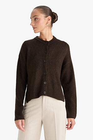 Regular Fit Bisiklet Yaka Düğmeli Triko Hırka