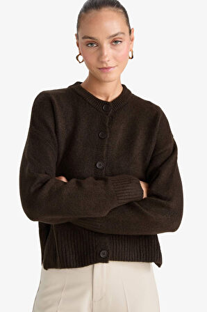 Regular Fit Bisiklet Yaka Düğmeli Triko Hırka