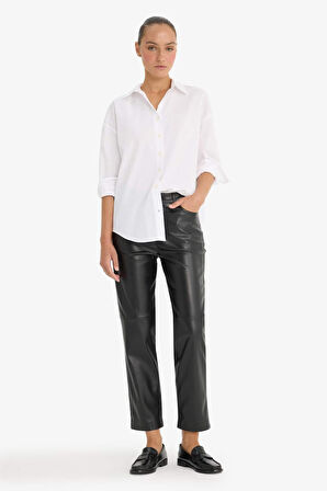 Oversize Geniş Kalıp Gömlek Yaka Poplin Uzun Kollu Gömlek