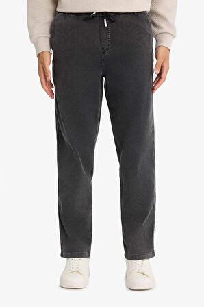 Wide Leg Beli Bağcıklı Lastikli Geniş Paça Jean Kar Yıkamalı Pantolon