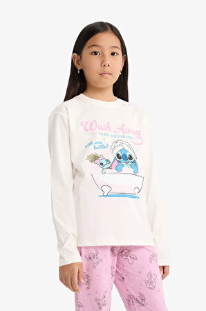 Kız Çocuk Disney Lilo & Stitch Pijama Takımı Uzun Kollu Üst Uzun Alt