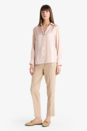 Regular Fit Gömlek Yaka Saten Uzun Kollu Gömlek