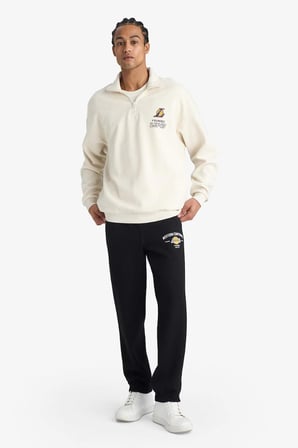 DeFacto NBA Los Angeles Lakers Oversize Geniş Kalıp Dik Yaka Yarım Fermuarlı Jakarlı Sweatshirt E9637AX25AUBG662