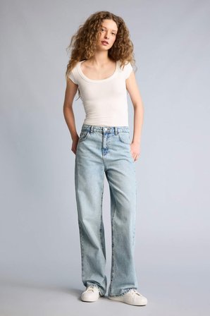 DeFacto %100 Pamuk 90's Wıde Leg Yüksek Bel Jean Pantolon F3709AX26SMNM85