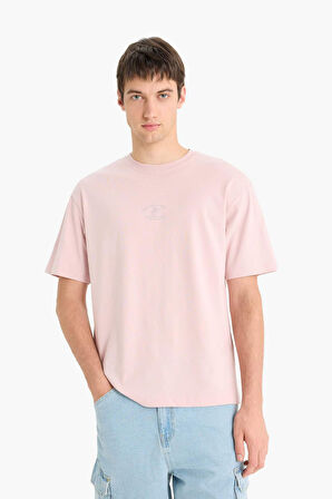 DeFacto %100 Pamuk Boxy Fit Bisiklet Yaka Sırt Baskılı Kısa Kollu Tişört F5766AX25SMPR345