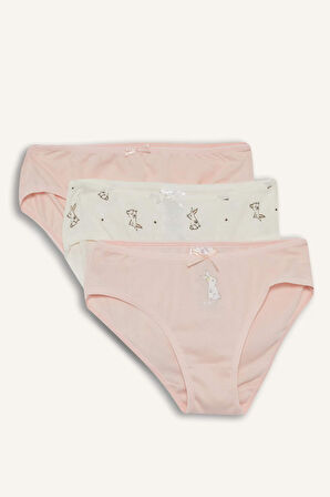 Kız Çocuk Tavşan Baskılı Ribana 3'lü Slip Külot