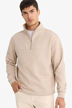Regular Fit Dik Yaka Yarım Fermuarlı Sweatshirt
