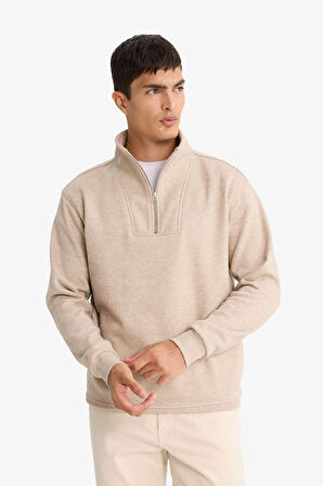 Regular Fit Dik Yaka Yarım Fermuarlı Sweatshirt