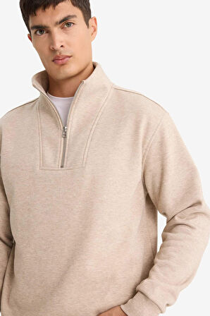 Regular Fit Dik Yaka Yarım Fermuarlı Sweatshirt