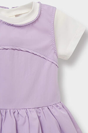 Kız Bebek 2'li Takım Basic Düz Kısa Kollu Tişört Paraşüt Elbise