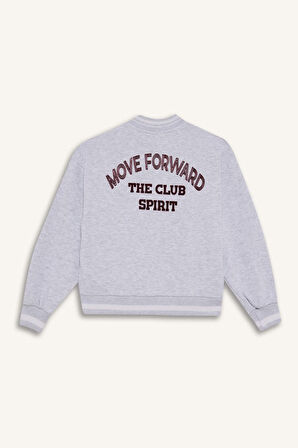 Kız Çocuk Slogan Baskılı Kolej Yaka Bomber Kalın Sweatshirt Kumaşı Hırka