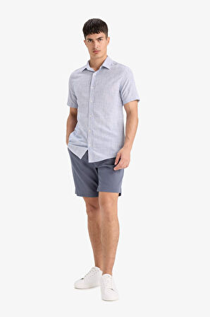 Regular Fit Dokulu Bermuda