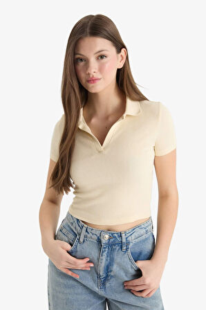 DeFacto Fitted Polo Yaka Fitilli Kaşkorse Kısa Kollu Tişört A0379AX25SMER144