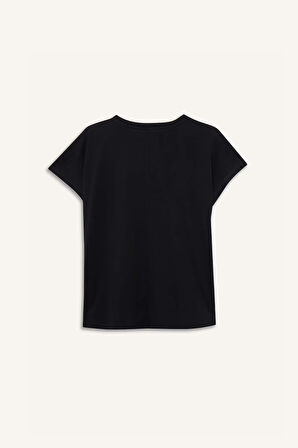 Bisiklet Yaka Taş Baskılı Kısa Kollu Tişört