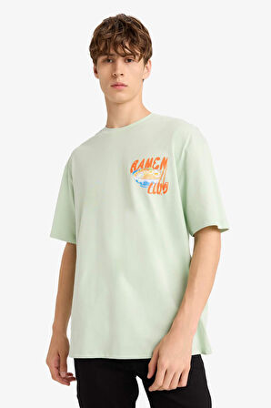 Boxy Fit Bisiklet Yaka Baskılı Kısa Kollu Tişört