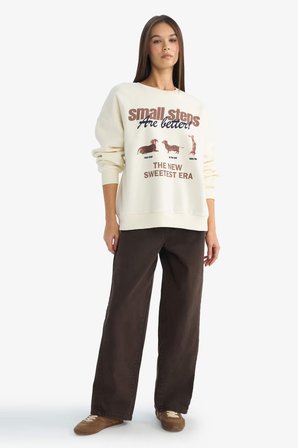 DeFacto Oversize Geniş Kalıp Bisiklet Yaka Baskılı Sweatshirt G3886AX25WNWT47