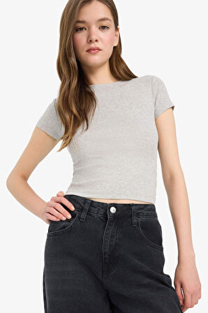 Coool Fitted Bisiklet Yaka Ribana Kısa Kollu Tişört