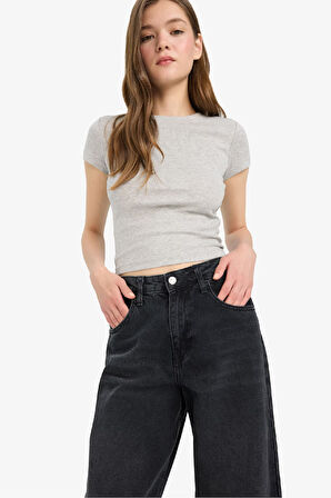 Coool Fitted Bisiklet Yaka Ribana Kısa Kollu Tişört