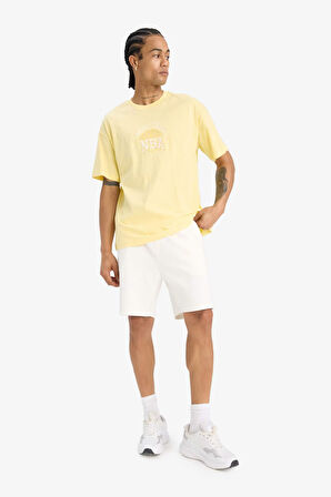 DeFactoFit NBA Wordmark Oversize Fit Bisiklet Yaka Nakış Baskı Kısa Kollu Tişört