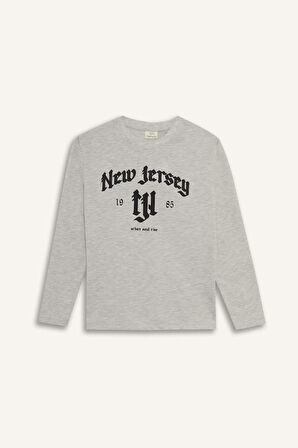 Erkek Çocuk Bisiklet Yaka Baskılı Uzun Kollu Tişört