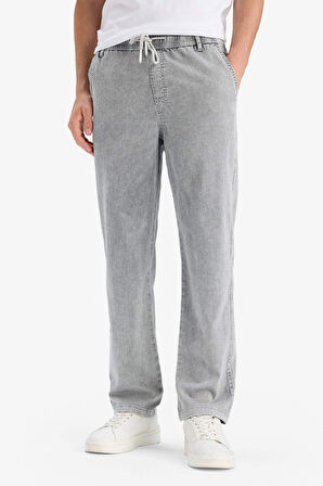 Yazlık Wide Leg Geniş Kalıp Beli Lastikli Geniş Paça Jean Kar Yıkamalı Pantolon