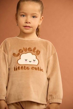 DeFacto Pijama Takımı Bulut Baskılı Uzun Kollu Welsoft Pelüş Üst Uzun Alt Kız Bebek G1527A525WNBG400