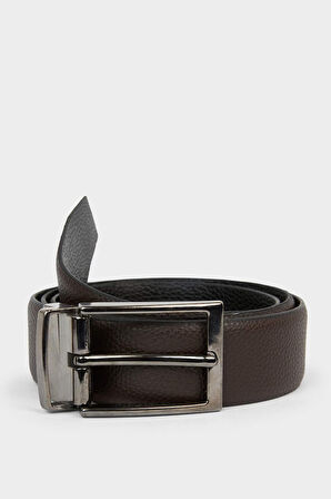 Erkek Çift Taraflı Toka Suni Deri Klasik Kemer