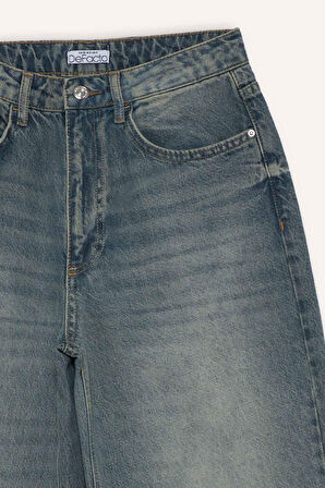 Barrel Fit Yüksek Bel Bilek Boy Jean Yıkamalı Pantolon