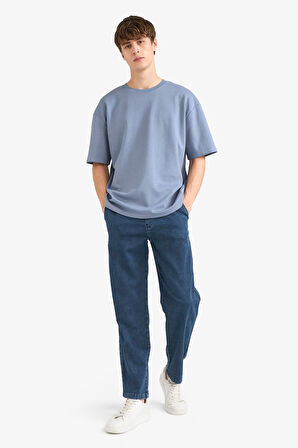 Oversize Geniş Kalıp Bisiklet Yaka Ağır Kumaş Basic Düz Kısa Kollu Tişört